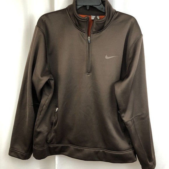 Nike Mens Large Brown Pullover 1/4 Zip Swoosh Fleece Lined Warm Athletic  Shirt L www.imisca.jp